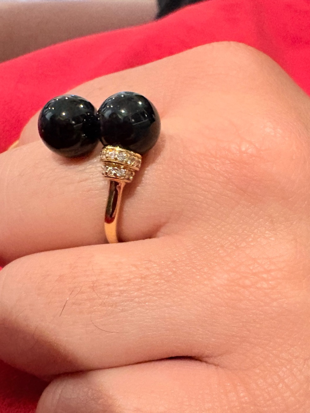 Gold-Accent Ring with Black Bead Duo adjustable